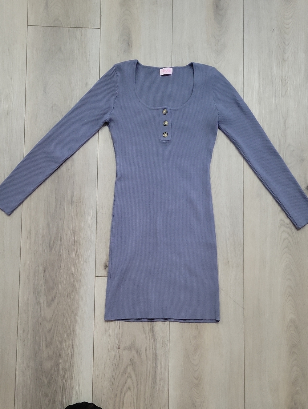 Pink Lily Knit Blue-Grey Long Sleeve Bodycon Dress With Buttons